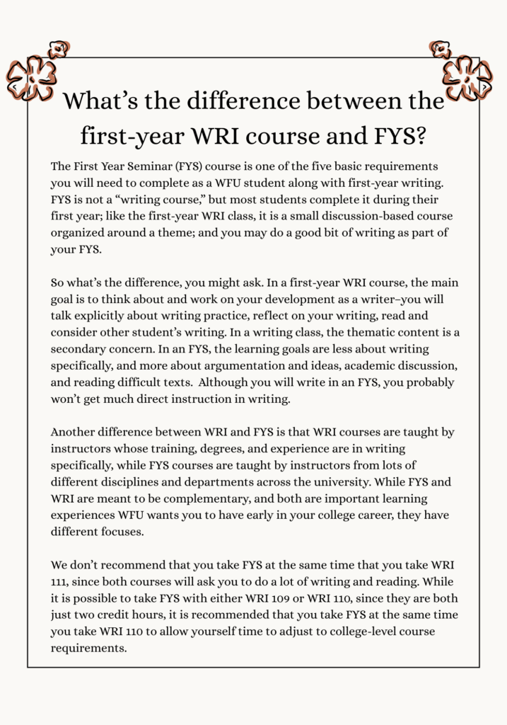 What’s the difference between the first-year WRI course and FYS ...